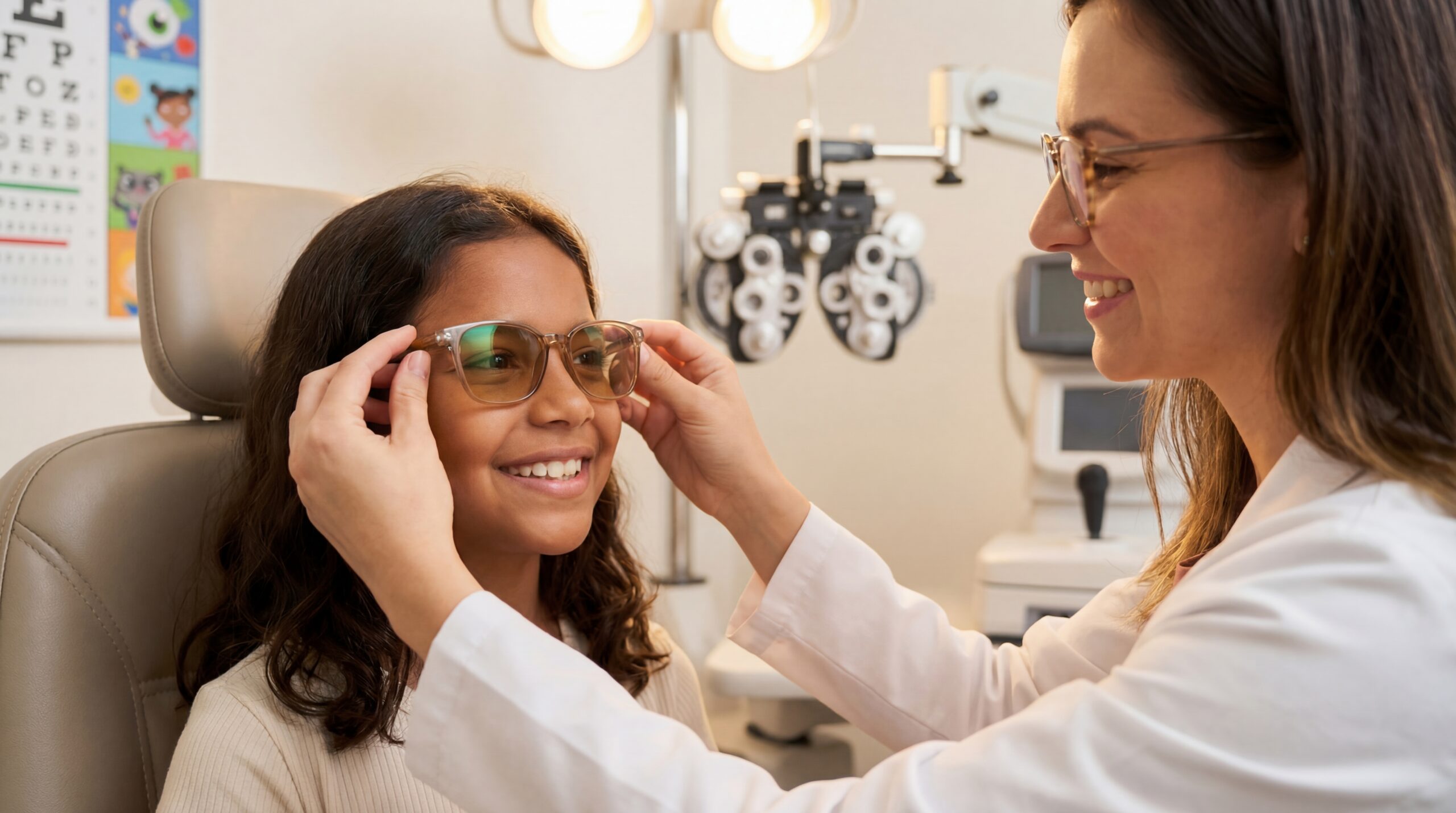 Girl wearing Avulux Glasses Smiling Pediatric-print_ready See Migraine Days Differently with Avulux